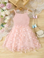 Summer Toddler Kids Girl's Clothes Baby's Butterfly Decor Mesh Splicing Cami Dress Elegant - Image 2