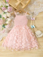 Summer Toddler Kids Girl's Clothes Baby's Butterfly Decor Mesh Splicing Cami Dress Elegant