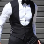 Black Men Vest for Wedding Groom One Piece Slim Fit Suit Waistcoat Solid Color Male Fashion Coat - Image 3