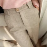 Woolen Pants Women's Harem Pencil Pants High Waisted Casual Suit Pants Women Trousers - Image 2