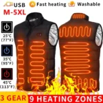 9 Heated Vest Zones Electric Heated Jackets Men Women Sportswear Heated Coat