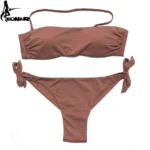 EONAR Bikini 2025 Solid Women Swimsuit Brazilian Cut Bottom Bikini Set Push Up Swimwear