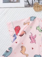 Women Short Sleeve Lapel Pajama Set Dinosaur Print Sleepwear Loungewear - Image 4