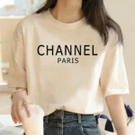 Luxury Brand Machine Washable Womens Casual Elegant Fashion CHANNEL Graphic T-shirt O-Neck Short Sleeve