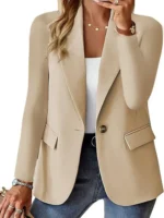 Women's Fashion Solid Button Suit Coat Lapel Long Sleeve Hatless Casual Coat/Jacket