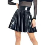 Women's Plus Size Pleated Skirt PU Shiny Patent Faux Leather Elegant Solid Mini Umbrella Skirt