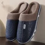 Mens Winter Slippers PU Leather Waterproof Indoor House Shoes - Image 4