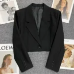 Black Cropped Blazers Woman Trend 2024 New All-match Notched Collar Crop Jacket - Image 2