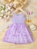 Summer Toddler Kids Girl's Clothes Baby's Butterfly Decor Mesh Splicing Cami Dress Elegant - Image 3