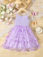 Summer Toddler Kids Girl's Clothes Baby's Butterfly Decor Mesh Splicing Cami Dress Elegant - Image 4