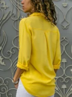 Women Elegant Solid Chiffon Blouse Spring Summer Casual Long Sleeve V Neck - Image 3