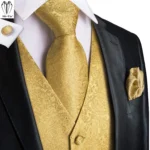 Luxury Gold Mens Suit Vest Red Blue Green Yellow Red Waistcoat Tie Bowtie Hanky Cufflinks Set - Image 2