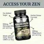Magnesium + Ashwagandha Supplement, with Magnesium Citrate, Muscle Recovery - Image 2