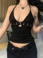 y2k Bandage Crop Top Black Backless Top Lace Up Cute Party Beach Summer Sweats - Image 4