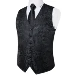 Suit Vest for Men Black Solid Paisley Wedding Prom Groom - Image 3
