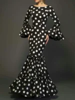 Elegant Ladies Dress Fashionable Trumpet Sleeves Polka Dot Decoration Cascading Ruffle