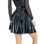 Women's Plus Size Pleated Skirt PU Shiny Patent Faux Leather Elegant Solid Mini Umbrella Skirt - Image 2