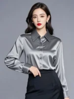 Elegant Silk Office Shirts Women Korean Fashion Y2k Clothes Slim Long Sleeve - Image 5