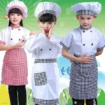 Kids Cook Tshirt Chef Uniform Children Kitchen Hat Cap Work Jackets Restaurant