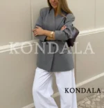KONDALA Elegant Double Breasted Suit Women Trendy Commute Lapel Blazer Coat - Image 3