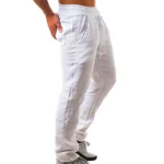 Men's Cotton Linen Pants Male Autumn New Breathable Solid Color Linen Trousers - Image 2