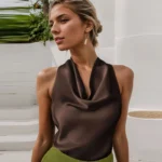 HXAO Top Women Halter Satin Women Tops Backless Corset Top Vest - Image 6