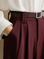 Burgundy Suits Pants for Women Office Lady Elegant High Waist Wide Leg Fashion - Image 5