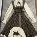 French Vintage Midi Dress Women Casual Evening Party Plaid Dress Office Lady Outwear