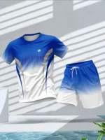 Men's Summer Fashion Personalized Color  Round Neck T-shirt Shorts Set Sportswear - Image 3
