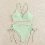 Cikini-V-Neck Split Bikini Set for Women, Sexy Swimsuit, Lace Up Bathing Suit - Image 2