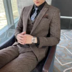 British Korean Style High Quality Modified Plaid Three-Piece Suit for Men - Image 5