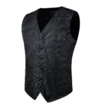 Suit Vest for Men Black Solid Paisley Wedding Prom Groom - Image 4