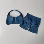 Sexy Halter Neck Beautiful Back High Waist Peach Sports Bras Shorts Suit Sets - Image 5