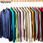 Tajiyane Women's 93% Mulberry Silk 7% Spandex 19 momme satin Silk Buttons long sleeve shirt