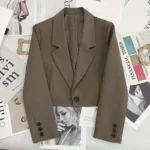 Black Cropped Blazers Woman Trend 2024 New All-match Notched Collar Crop Jacket