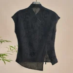 Retro Thin Shirt New Chinese Style Cheongsam Top Black Jacquard Short Sleeve T-shirt - Image 3
