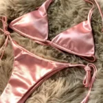 Halter Brazilian Metallic Satin Bikini Women Swimwear Female Swimsuit Two-pieces