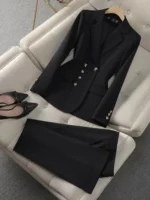 Fashion Temperament Executive Suit Solid Color Two-piece Pant Suits Set - Image 2