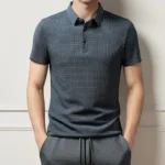New Men's Business Casual Short Sleeved Bone Flower Solid Color POLO - Image 5