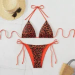 Sexy Leopard Print Bikini Swimsuit Women Summer New Lace-Up V-Neck Tops - Image 3