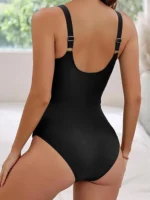 2026 Plain Ruched Swimsuit Women One Piece Solid Swimwear Female Beachwear - Image 2