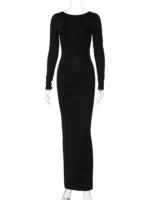 Hugcitar Spring Elegant Long Sleeve Backless Solid Cuched Sexy Bodycon Maxi Prom Dress - Image 6