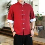 New Crane Embroidery Top Traditional Chinese Clothing for Men Vintage Half Sleeve - Image 2