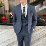 British Korean Style High Quality Modified Plaid Three-Piece Suit for Men - Image 3