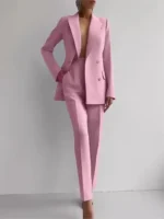 Spring Casual Long Sleeve Suit Set Autumn Elegant Office Lady Solid Slim Tops Two Piece Sets
