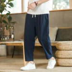 Men's Trousers Cotton Linen Fashion Casual Pants Solid Color Breathable Loose Shorts - Image 2