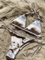 Halter Brazilian Metallic Satin Bikini Women Swimwear Female Swimsuit Two-pieces - Image 3
