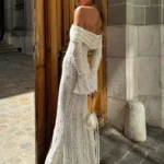 Suninheart White Evening Dresses for Events Red Long Sleeve Dress Gown - Image 4