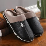 Mens Winter Slippers PU Leather Waterproof Indoor House Shoes - Image 5