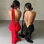 Dulzura One Shoulder Backless Ruched Slim Ribbon Long Dress Women Solid Sexy Elegant Dress - Image 3